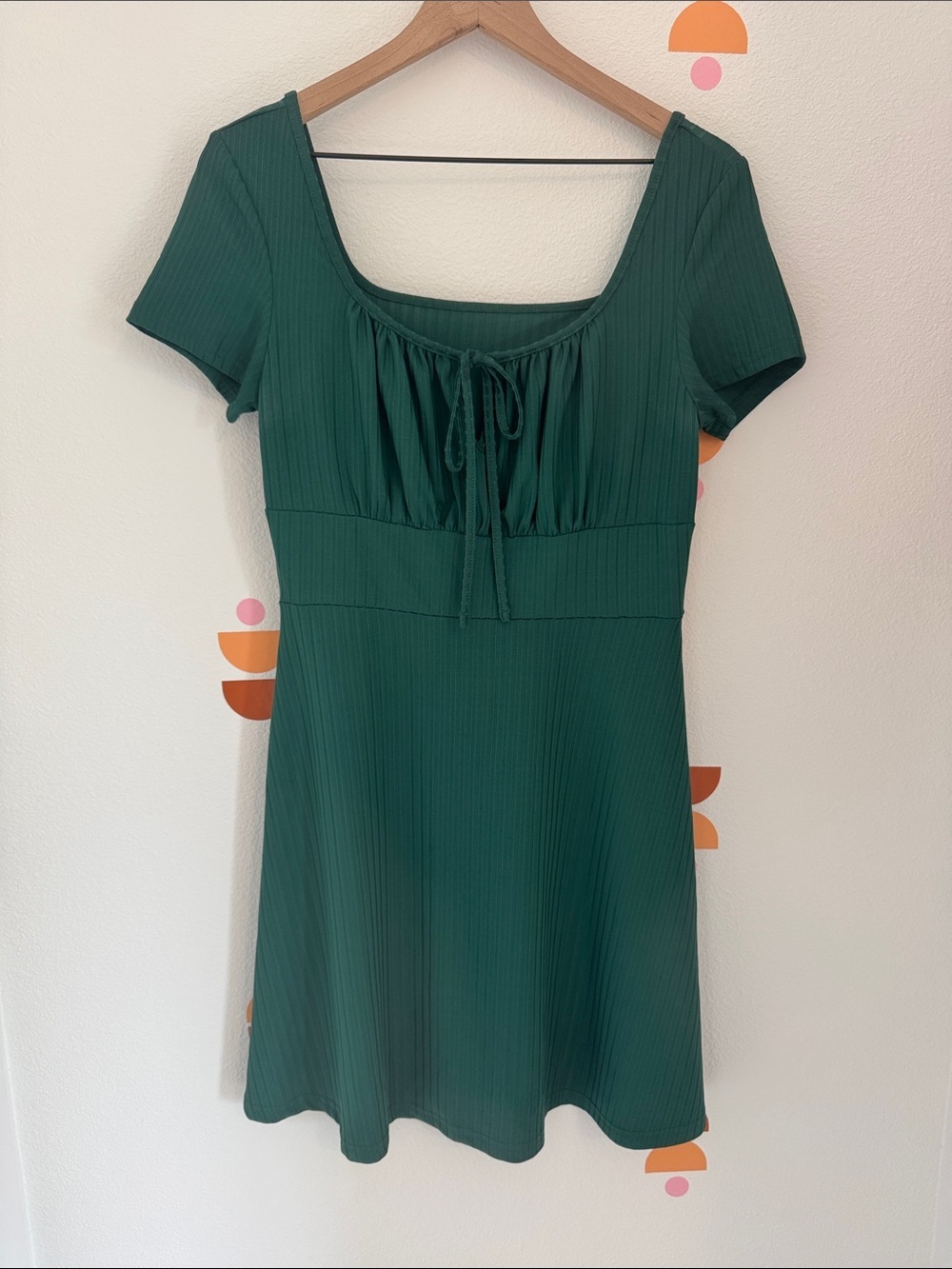 SHEIN Emerald Green Scoop Neck Short Sleeve Mini Dress